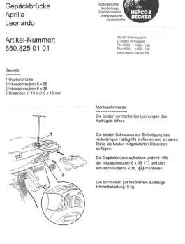 Hepco&Becker Aprilia Leonardo 125/150 (1996-1998) topcase carrier - 650825 01 09